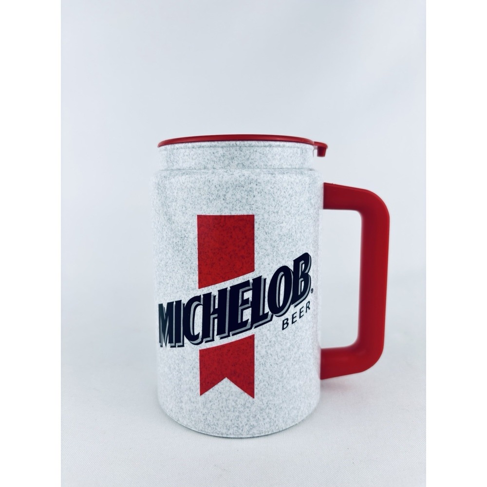 Vintage Michelob Beer Insulated Mug Red Handle Lid Plastic Travel Cup Bar Promo